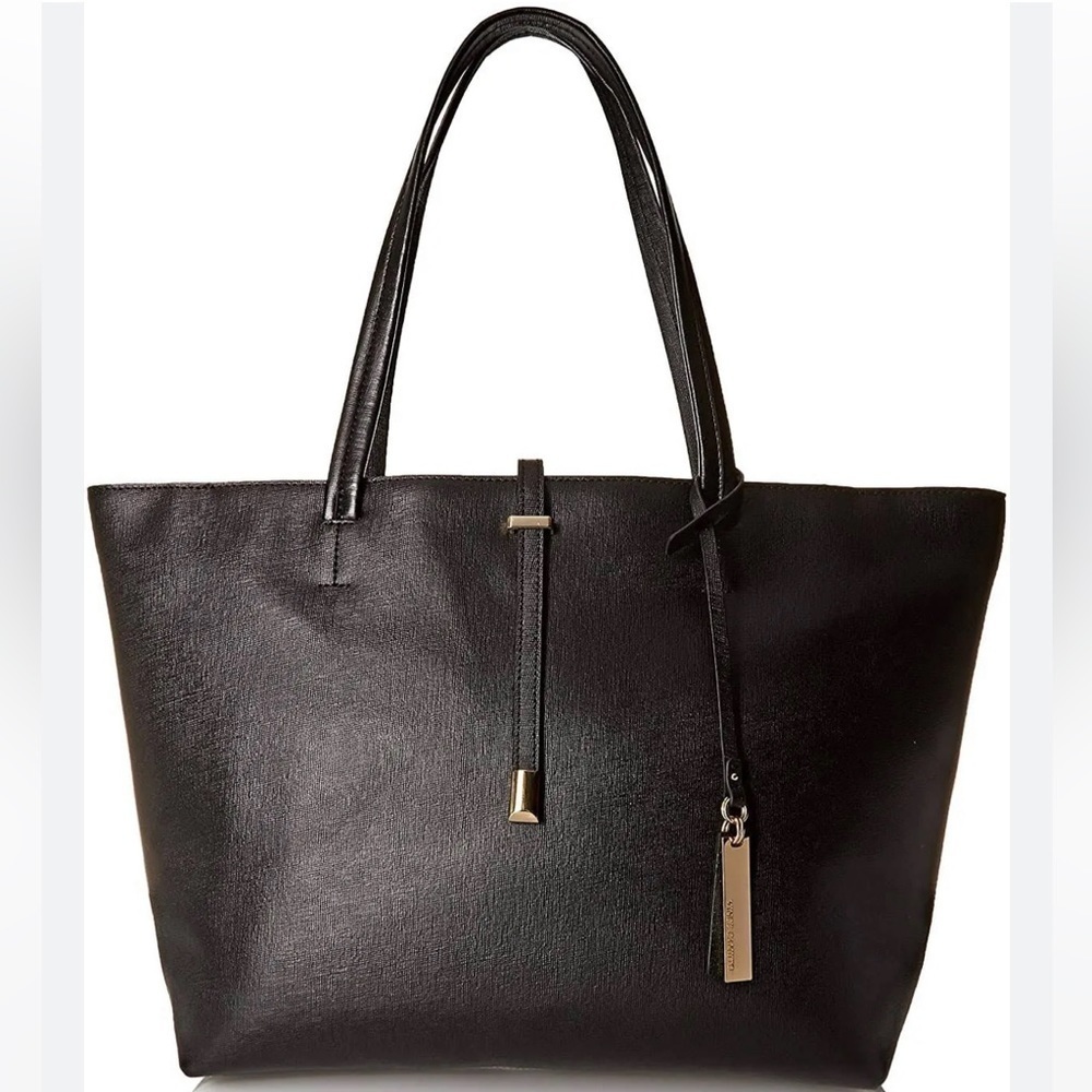 Vince Camuto Black Leather Tote with Gold Accents